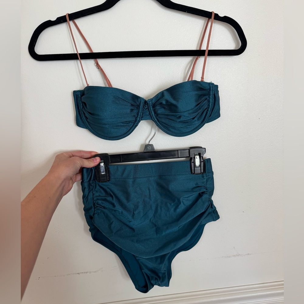 Zimmerman Teal Bikini Set with High Waisted Ruched Details